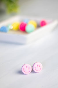 Mini Smiley Face Studs: Hot Pink