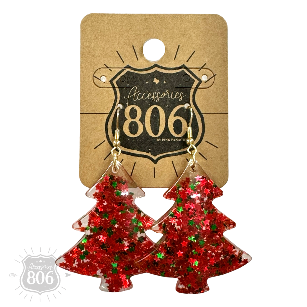 Christmas Tree Earring Red