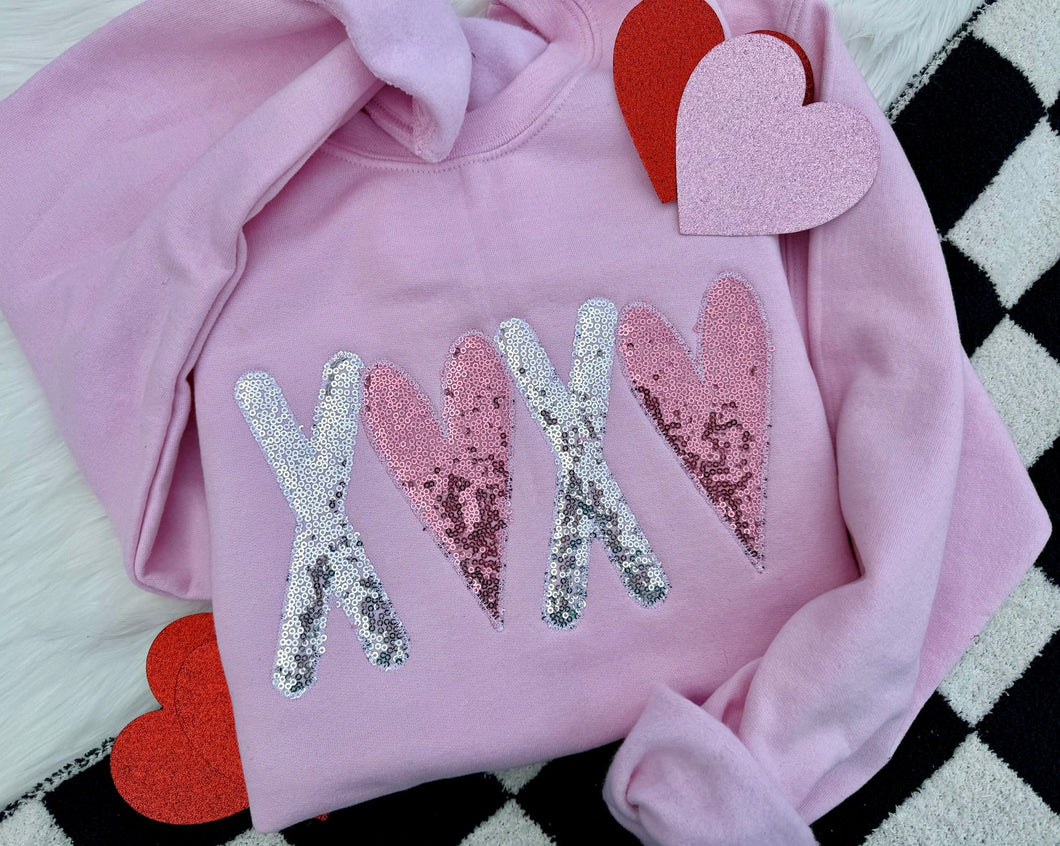 Valentine's XOXO Crewneck Pullover - Pink Sequin