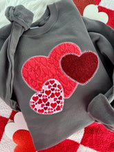 Load image into Gallery viewer, Heartfelt Trio Charcoal Crewneck
