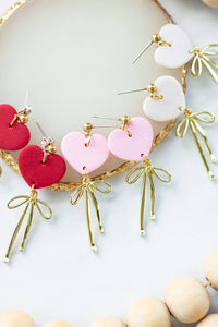 Heart Gold Bow Dangles: Red