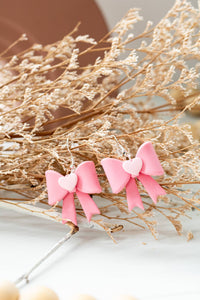 Middle Heart Pink Bow Dangles