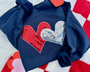 Overlapping Double Hearts Crewneck Pullover