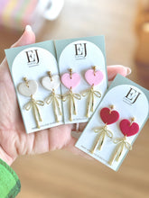 Load image into Gallery viewer, Heart Gold Bow Dangles: Red
