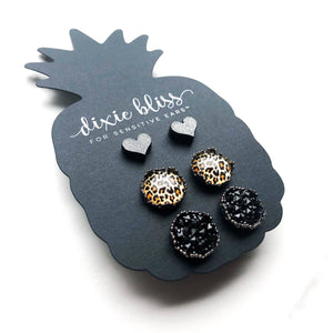 Black Leopard Trio Earrings