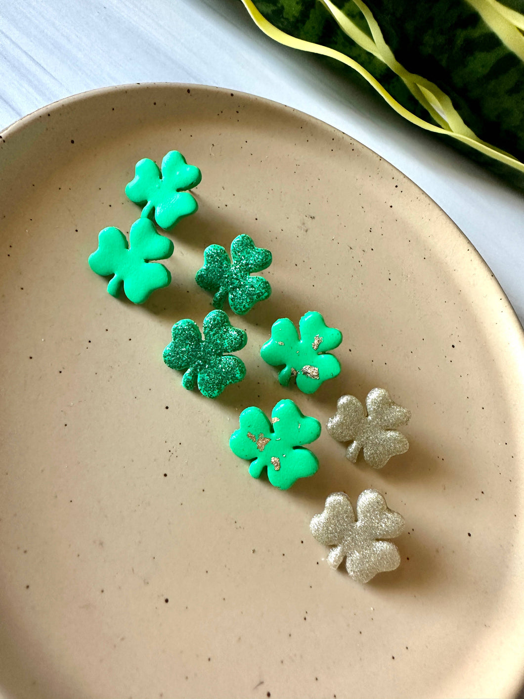 Shamrock Studs: Green glitter