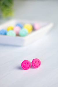 Mini Smiley Face Studs: Hot Pink