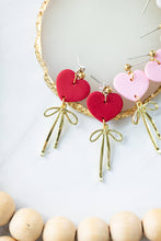 Load image into Gallery viewer, Heart Gold Bow Dangles: Red
