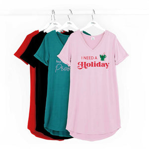 Holiday V Neck Sleep Shirts